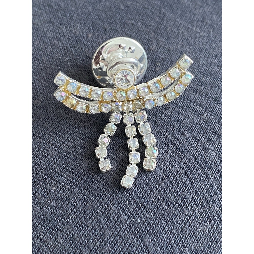 Vintage Rhinestone Dangling Angel with Halo Pin Brooch - Clear Stones Signed N R